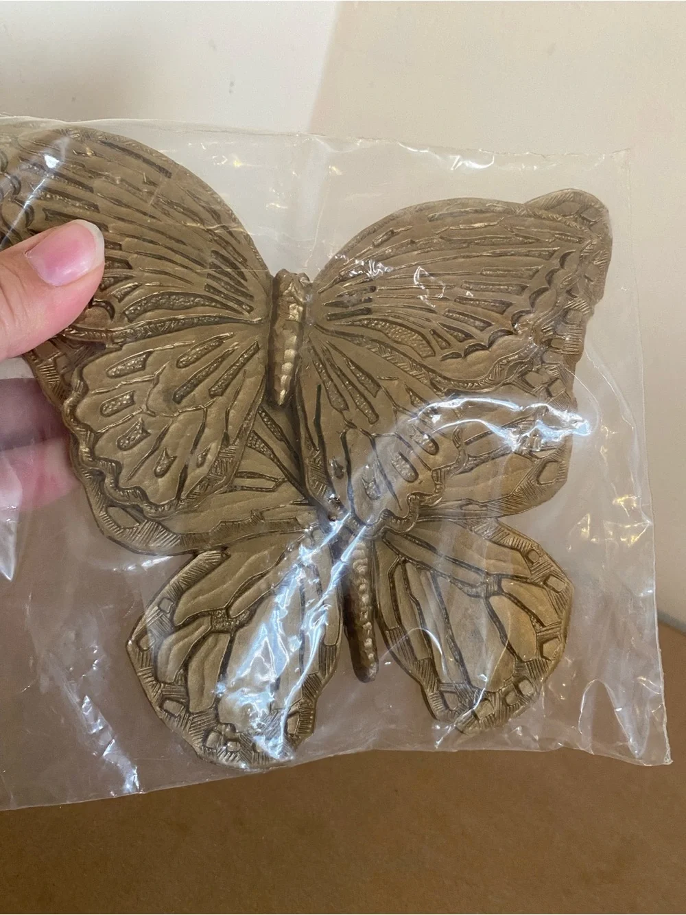 Vintage New MCM 2 Gold Butterflies Wall Hangers MCMLXXI Made in USA Boho Decor